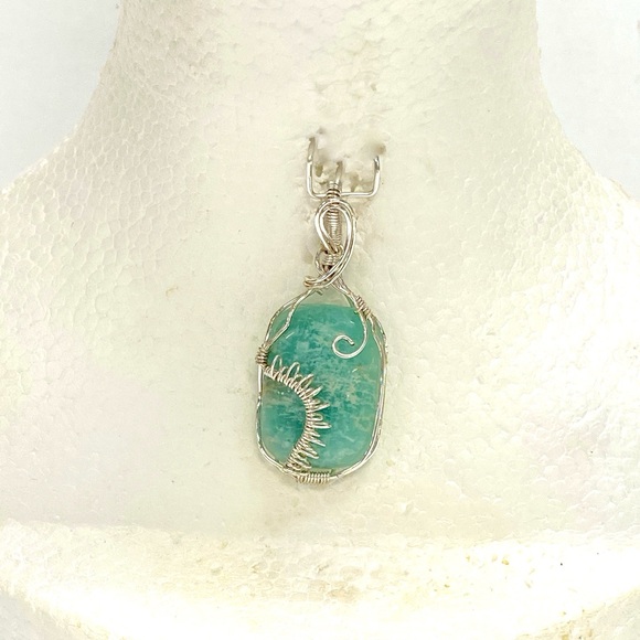 HANDMADE Genuine Amazonite Hand Wrapped Pendant, Gift for Her, Artisan Jewelry - Picture 10 of 10